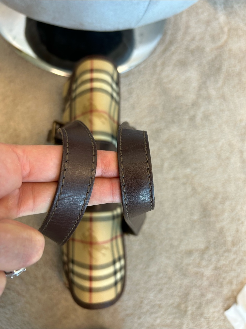 Burberry Haymarket Check Coated Canvas shoulder bag brown leather trim - Picture 14 of 17